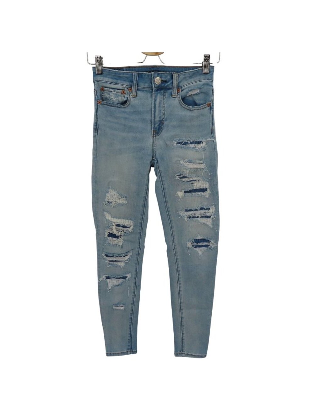 American Eagle Women 2 Short 2S Hi Rise Jegging Light Wash Distressed Jeans